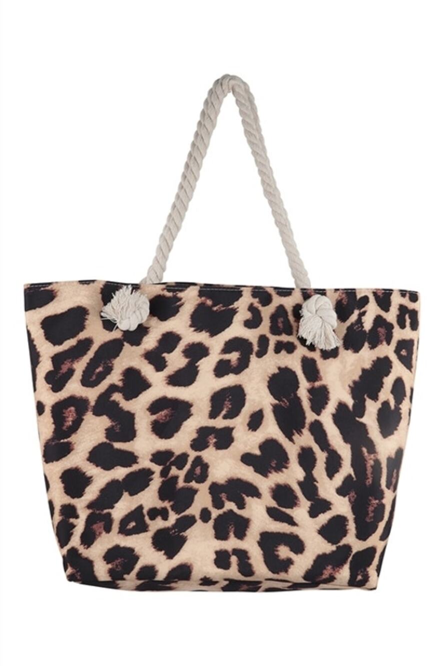 Ria Fashions Animal Print Leopard Summer Fashion Tote Bag  18"x13"x5"  NWT